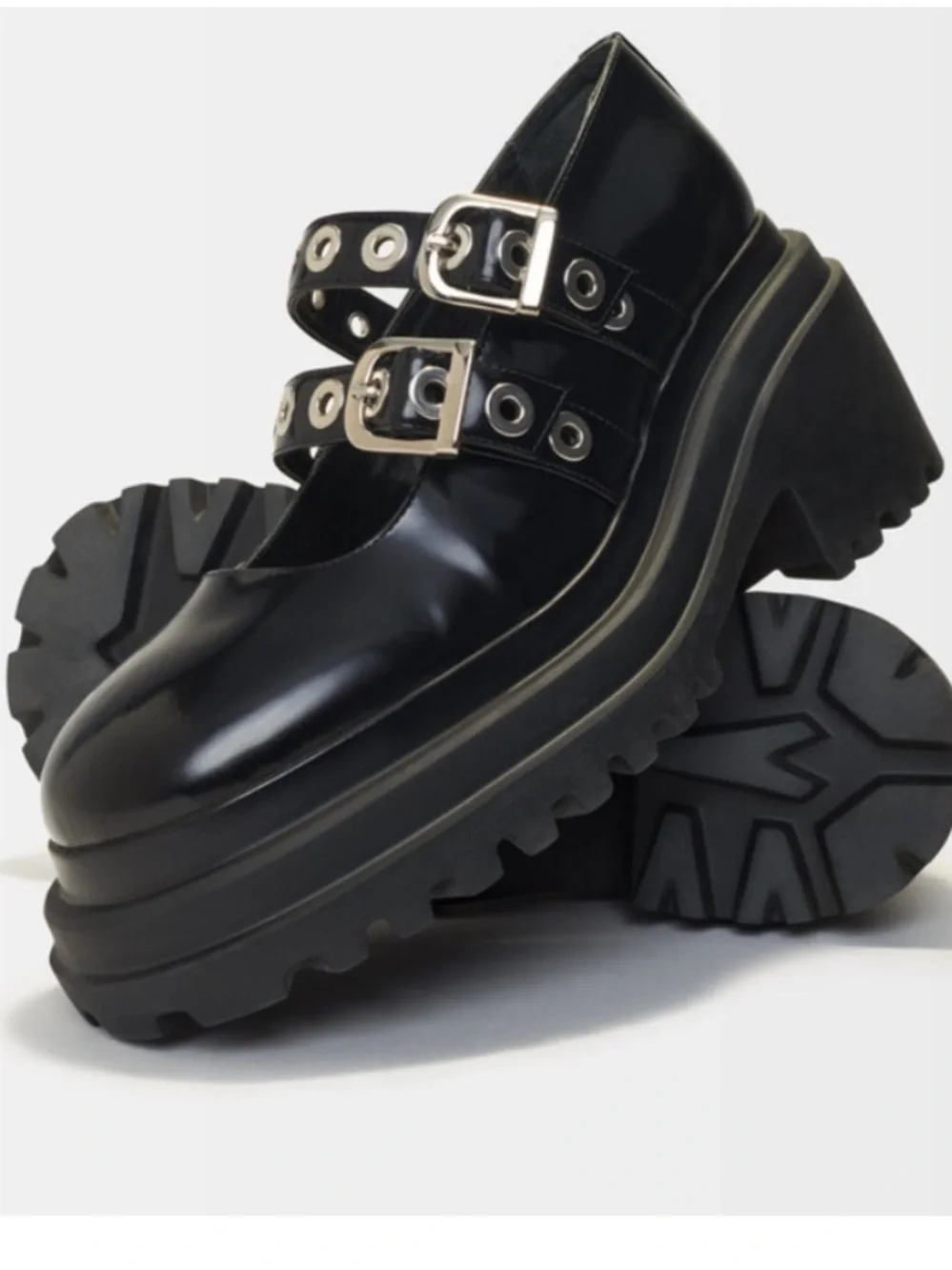 MAJE Women’s Black Platform Mary Jane Shoes with Buckle Straps